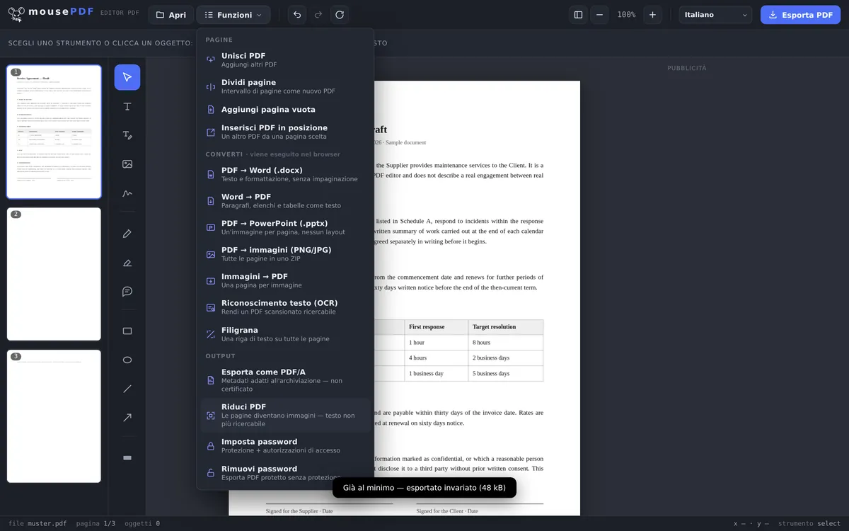 Schermata dell’editor mousePDF