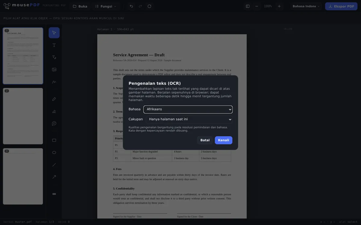 Tangkapan layar editor mousePDF