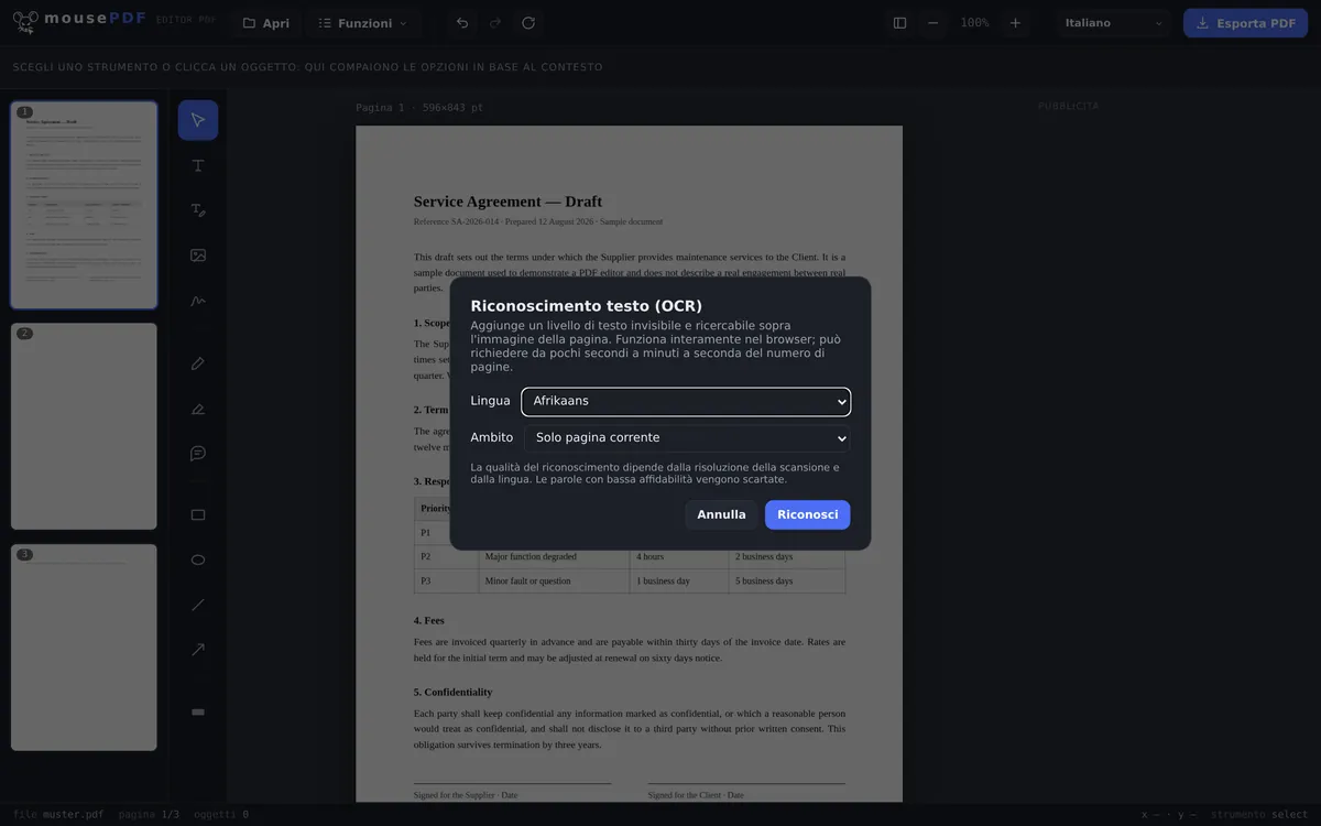 Schermata dell’editor mousePDF