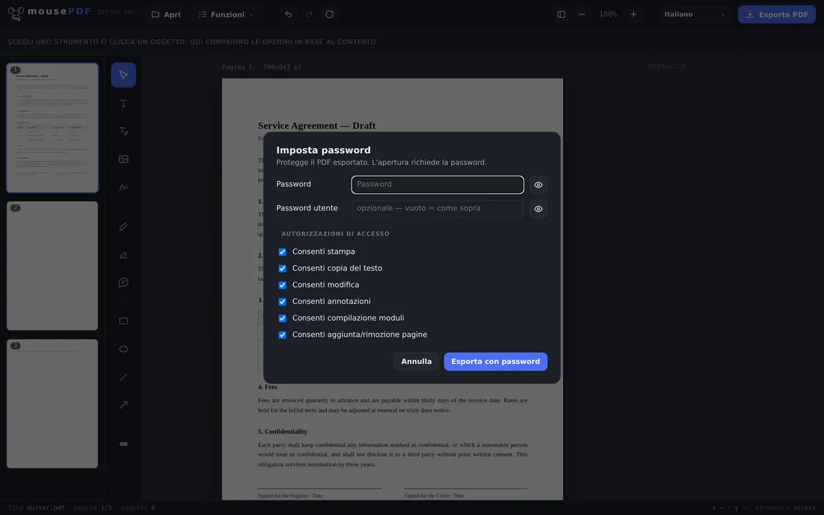 Schermata dell’editor mousePDF