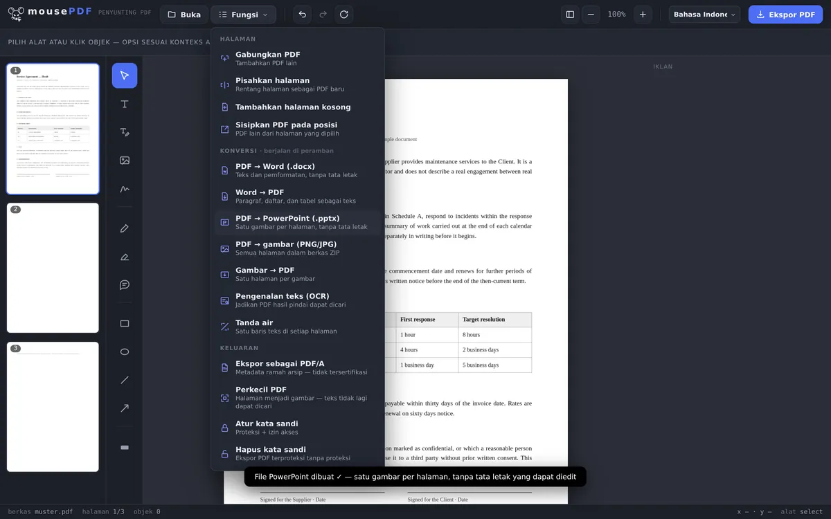 Tangkapan layar editor mousePDF