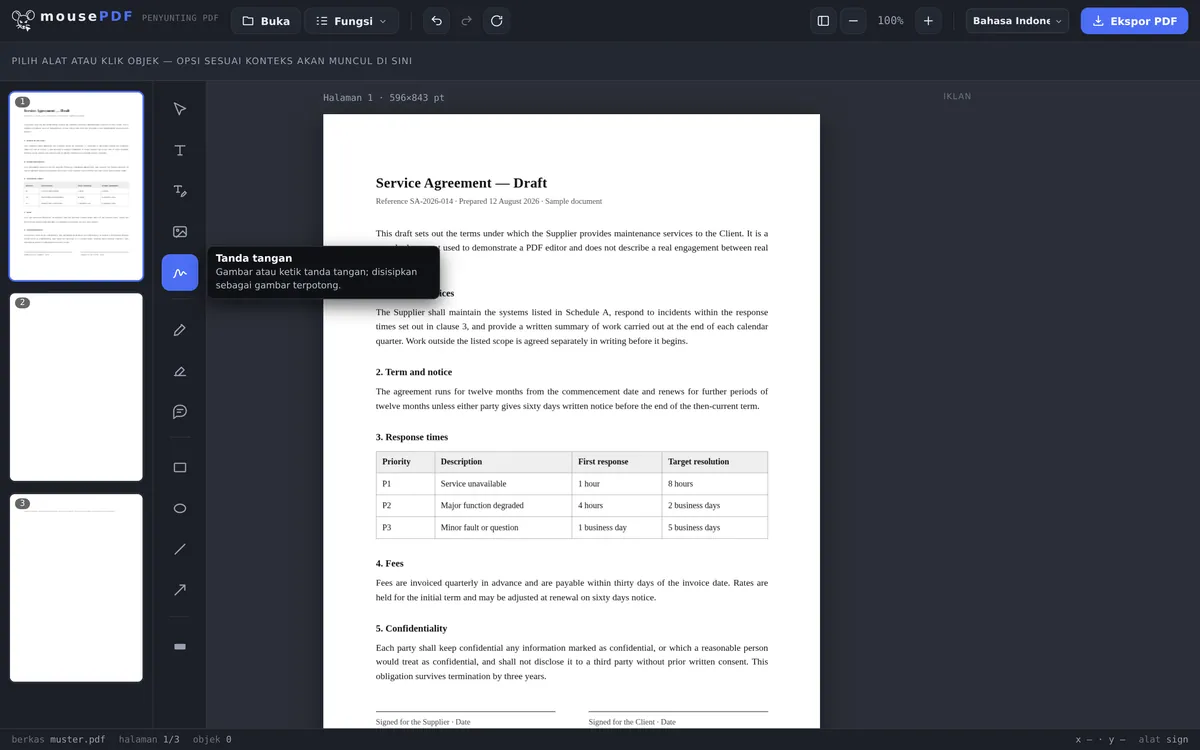 Tangkapan layar editor mousePDF